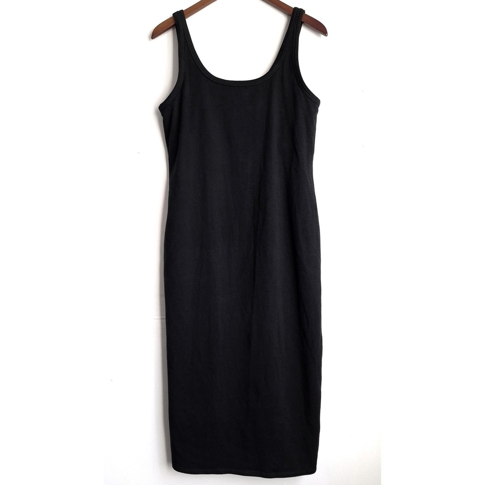 Vuori Tank Midi Dress Black Large L Bodycon Athleisure Minimalist Lounge VW606